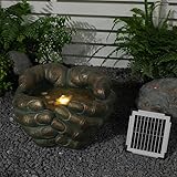 50 cm Langer, handgeformter Brunnen – Außenbrunnen mit LED-Beleuchtung – geeignet für Gärten, Innenhöfe, Terrassen, Balkone, Veranden und Vorbauten, goldfarben