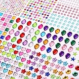 Glitzersteine Selbstklebend, 14 Blätter Bunt Strasssteine Gesicht, 3-14mm Glitzersteine zum Basteln Verschiedene Formen Glitzer Sticker für Kinder Handwerke Fotorahmen Grußkarten