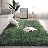 Swsen Teppich Wohnzimmer Super Weich - Shaggy Teppiche Flauschig Anti-Rutsch Unterseite - Moderner Carpet Waschbar Langflor Hochflor Teppiche 120x160 cm, Dunkelgrün