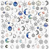 Meetory 114 Stück Emaille Charme Anhänger, Gemischte Antik-Silber Sonne Mond Sterne Charms Anhänger, Assorted Emaille Charme Deko für DIY Schmuck Basteln Herstellung