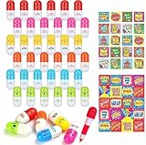 Harxin 36Pcs Mini Pillen Kugelschreiber,2Pcs Belohnungsaufkleber, Mini Kapsel Stifte, Kreativer Einziehbarer Druckkugelschreiber für Kindergarten, Schule, Büro, Zuhause (Kugelschreiber)