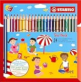 STABILO - Dreikant-Buntstift - Trio dick - 24er Pack - mit 24 verschiedenen Farben und Spitzer
