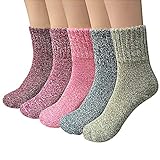 Airabc 5 Paar Thermosocken Damen, Wollsocken, Warme Wintersocken, Dicke Stricksocken, Winter Damen Socken Bunte Gemütlich und Atmungsaktiv/EU-Größe 35-42