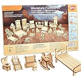 BOHS 34 Stück Puppenhausmöbel Bastelset - Holz 3D Puzzle - Miniaturmodelle Puppenhaus Zubehör - ab 6 Jahren
