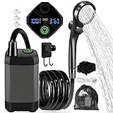 Oniissy Tragbare Campingdusche mit LED-Display, 6000 mAh, wiederaufladbar, batteriebetrieben, Outdoor-Duschkopf-Set mit mehreren Sprühmodi zum Wandern, Haustierwaschen (schwarz)