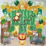 115-teiliges Dschungel-Party-Dekorationsset, Safari-Geburtstagsdekorationen, inklusive Dschungeltiere, Folienballon, Safari-Ballon, dekorative Box, grüne Luftschlangen, Hintergrund für tropische