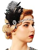 GENBREE Flapper-Stirnband im 1920er-Jahre-Stil, schwarze Feder-Kopfbedeckung, Strass, Gatsby, Haarband, Cocktail-Kopf-Zubehör für Damen (Muster 3)