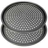 LS Kitchen - Pizzablech - Antihaft-Pizza-Backblech mit Löchern - Karbonstahl - Backblech Rund, Knusperblech - Pizzaform Rund - Pizza Pfanne, Tray - 29 cm - Set von 2