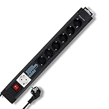 REV SupraLine Steckerleiste 6+1-Fach - Master Slave Steckdosenleiste mit Kontrollanzeige & Schalter, 3,1m Kabel, anthrazit