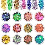 AOOWU Glitter, 12 Farben Festival Glitzer Gesicht, Halloween Schminke Make-up , Körperglitzer Zubehör für Nägel Augen Lippen Haare Körper