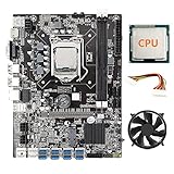 AMIUHOUN 8 Karten B75 ETH Mining Motherboard + CPU + Lüfter + 24-poliges Strom-Verlängerungskabel 8X USB 3.0 (PCIE) Slot LGA1155 DDR3 SATA3.0