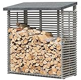 Gartenpirat Holzunterstand für Kaminholz aussen mit Rückwand – Kaminholzregal aussen – Imprägniert – Wetterfest & Langlebig – Grau – 188 x 183 x 69 cm