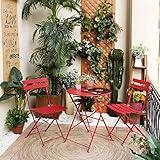 Grand patio Bistro Set 3 Stück, Gartenmöbel Set, Sitzgruppe 2 Stühle und 1 Tisch, Premium Stahl, Klappbar, Balkonset für Hof, Garten, draussen (Rot)