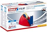 tesa Easy Cut Professional - Standfester Tischabroller für tesafilm - zur Verarbeitung von großen Klebefilmrollen - Rot/Blau