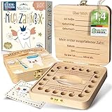 Madlino® Zahndose Milchzähne Jungen & Mädchen inkl. Zahnfeebrief & Lupe - Milchzahndose personalisiert aus Holz - Zahnfee Geschenke - Zahnbox für Milchzähne - Die Zahnrettungsbox für den Wackelzahn