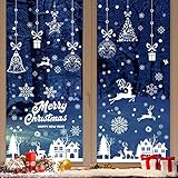 Fensterbilder Weihnachten Selbstklebend, 192 Weihnachtsdeko Fenster PVC Schneeflocken Fensterdeko Weihnachten, Weiß Fensterbilder Winter als Deko Weihnachten für Türen und Fenstern