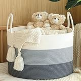 Generisch Geflochtener Baumwollkorb, Großer Flexibler Aufbewahrungskorb Aus Baumwollseil - Klappbarer Wäschekorb Mit Tragegriff Für Kleidung, Decken, Haushalt & Wohnzimmer(Dark Gray,15.7 * 13.7in)