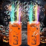Halloween Feuerwerk Seifenblasenmaschine, 2-Packung 12-Loch-Design Automatischer Feuerwerk Seifenblasenhersteller mit Lichtern und abschaltbarem Sound für Kindergeburtstag Hochzeit Party