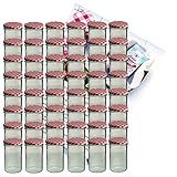 MamboCat 48er Set Sturzglas 435 ml Marmeladenglas Einmachglas Einweckglas to 82 rot Karierter Deckel incl. Diamant-Zucker Gelierzauber Rezeptheft