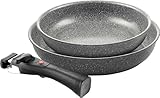 BALLARINI Torre Bratpfannen-Set, Keramikbeschichtung, 24 + 28 cm, Induktionsgeeignet, Abnehmbarer Griff, Aluminium, Silber