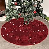 Mateju Weihnachtsbaum Rock Weihnachtsbaumdecke Groß Tannenbaum Unterlage Rund Christbaumdecke Christbaumständer Teppich Baumdecke für Weihnachtsdeko Neujahr Party (Burgunderrot,120cm)
