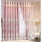 Doppellagiger Verdunkelungsvorhang mit Spitzenstickerei für Wohnzimmer, wärmeisoliert, verdunkelnd, Fenstervorhang, Querbehang, hübscher Voile-Vorhang für Mädchenzimmer