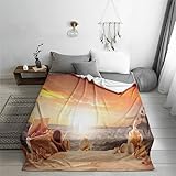 Carbono Kuscheldecke Strand Sonnenuntergang Extra Weiche Baumwolldecke,Flanell Fleecedecke,Antistatisch,Falten Beständig, Anti-Verfärben,Für Reisen Und Outdoor-Camping,150X200Cm