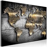 B&D XXL - Weltkarte Bilder für Wohnzimmer 120x80 cm 1 tlg Modern Leinwandbild Groß Wandbilder auf Leinwand XXL Schlafzimmer Wanddekoration Abstrakte Landkarte - Kontinente Schwarz k-A-0498-b-a
