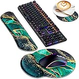 Mousepad mit Handauflage, 3-en-1 Mauspad mit Gelkissen Tastatur Handgelenkstützen und Untersetzer Set, mit ergonomischem erhöhten Memory Foam für einfaches Tippen und Schmerzlinderung