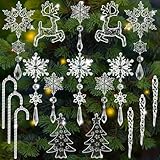 Hejo 18 Stück Weihnachtsbaumschmuck, Acryl-Schneeflocken Eiszapfen Deko, Christbaumschmuck, Klarer Tannenbaumschmuck mit Seil, Mehrweg Christbaum Schmuck für Weihnachtlicher Baumschmuck