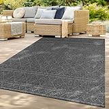TT Home In-& Outdoor Teppich Wetterfest Balkon Küche Wohnzimmer Boho Rauten Design, Farbe: Dunkelgrau 2, Größe:80x150 cm