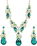 FDEETY Schmuckset Grün Strass Halskette Ohrringe Sets Luxus Exquisit Schmuck Set Braut Hochzeit Party für Damen und Mädchen