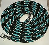 Pferdeseile_DE Baumwollzügel extra schwer Kernmantelseil für Pferd 3,00 mtr schwarz-türkis-natur geschlossen