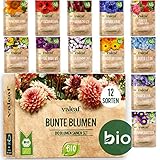 valeaf BIO Blumen Samen Set I 12 Sorten Blumensamen I Premium Samen Blumen I Pflanzensamen Set mit Wildblumensamen I Saatgut Blumen I Blumensaat I Blumen Samen Balkon I ideales Blumensamen Geschenk