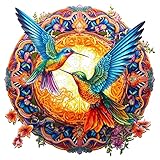 Blumuze Holzpuzzle Erwachsene 200 Stück,Mandala Hummingbird Holzpuzzle Einzigartige Tierform Puzzleteile, Kolibri Puzzle Erwachsene, Puzzle Holz Erwachsene mit Geschenkbox aus Holz(M-11.8 * 11.8in)