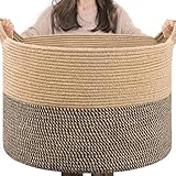 TIMEYARD Korb Aufbewahrung, Aufbewahrungskorb Kinder, Wäschekorb Kinderzimmer Groß Weihnachtsbaum Körbe, Korb für Decken, Baby Spielzeug, Körbe Geflochten, 55x35cm, Schwarz & Jute