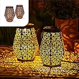 Gadgy Orientalische Laterne Hexagon - Solarlampen für außen Garten 2er Set - Wasserdichte Solar Leuchten Garten draußen - Gartenleuchten solar für draußen Kupfer Metall