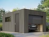 Silverstone-Garage aus Verbundholz - Verkleidung in Schieferfarbe - Fläche: 20 m² - Motorisiertes Sektionaltor - 2 Fernbedienungen - Doppelverglasung