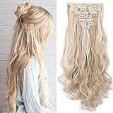 Elailite Clip in Extensions wie Echthaar günstig Haarteile 8 Tresssen 18 Clips für komplette Haarverlängerung Gewellt Haarextensions 24'(60cm)-140g Honigblond/Blond