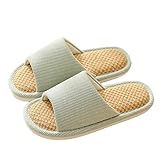 JIJIe Leinen Hausschuhe für Herren und Damen, Offene Zehen Hausschuhe für Zuhause, Schlafzimmer (Green EU36/37 UK4/4.5