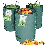 TTL Garden 3x 120L Gartensack - selbststehend 4 Griffe 150gsm extra stabil robust & faltbar - 3er Set 120 Liter Sack Behälter Laubsack Abfallsack für Gras Laub Hecke Gartenabfall Grünschnitt