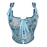 YONGHONGKEJI Corsage Damen,Überbrustkorsett Braun Verstellbarer Schultergurt Bustier Oberteile für Frauen Taillentrainer Faja Florale Shapewear Bauchkontrolle Renaissance mittelalter Kostüm Blau