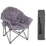 HIGH POINT SPORTS Camping Stuhl Faltbar Moon Chair bis 150kg Klappstuhl mit Plüsch Campingsessel Angelstuhl XXL für Indoor Outdoor Camping Grau