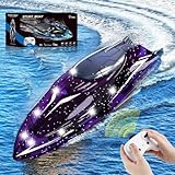 Ferngesteuertes Boot,Rc Boot Spielzeug Mit LED-Licht,2.4G Fernbedienung,360°Flip,Wasserspielzeug Kinder Outdoor,Wasserdicht,Hohe Geschwindigkeit 20Km/h,Pool Spielzeug Für Jungen Und Mädchen (Purple)