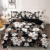 Boqingzhu 3D Bettwäsche 135x200cm Blumen Schwarz Weiß Gold Vintage Blumenmuster Wende Bettwäsche Set 2Teilig Bettbezug 135x200cm und Kissenbezug 80x80cm mit Reißverschluss