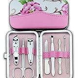 KAV Nagelknipser-Set mit niedlichem Blumenmotiv, 7-teilig, Edelstahl, mit Etui, inklusive Schere, Feile, Pinzette und mehr, perfekt für Mädchen, Frauen und Reisen