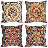 Boho Kissenbezug 80x80, 4er Set Kissenhülle Rosa Kissenbezüge 80x80cm, Quadrat Doppelseitig Boho Dekokissen mit Verstecktem Reißverschluss, Zierkissen Aesthetic Room Decor, Geschenke für Frauen