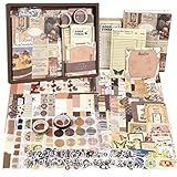 Zoyomax 345 Stück Vintage Scrapbook Zubehör Set, Ästhetische Bullet Journal Zubehör mit A6 Raster Notizbuch, Retro Scrapbooking Aufkleber Papier Dekoration, DIY Geschenk für Mädchen Damen