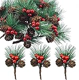 Super Idee 20 STK. Kleine künstliche Tannenzweige mit Beeren und Tannenzapfen Ideal für Weihnachtsdekoration Weihnachtsdeko Adventsdeko Aussen Innen selber Machen Basteln Adventkranz Advent Tischdeko
