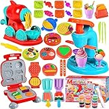 MUOIVG 51 Stück Knete Dough Set für Kinder, Kitchen Creations Nudelmaschine Spielset Burger Eiscreme, Knete Zubehör mit Accessoires und 12 Dosen Knete, Spielzeug Geschenk mädchen & Junge 2-10 Jahre